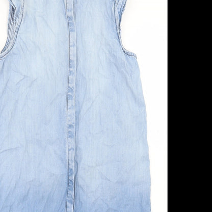 River Island Womens Blue Lyocell A-Line Size 8 Collared Button