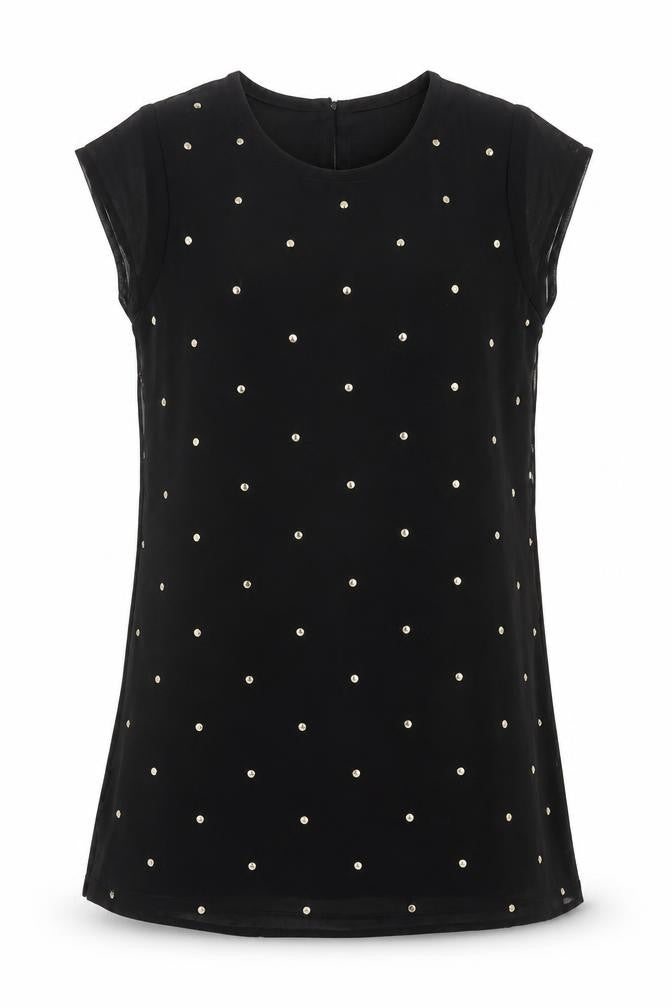 Miss Evie Girls Black Polyester A-Line Size 8 Years Crew Neck Button