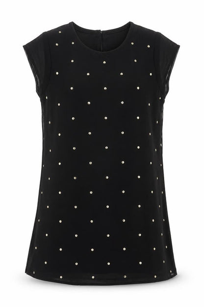 Miss Evie Girls Black Polyester A-Line Size 8 Years Crew Neck Button
