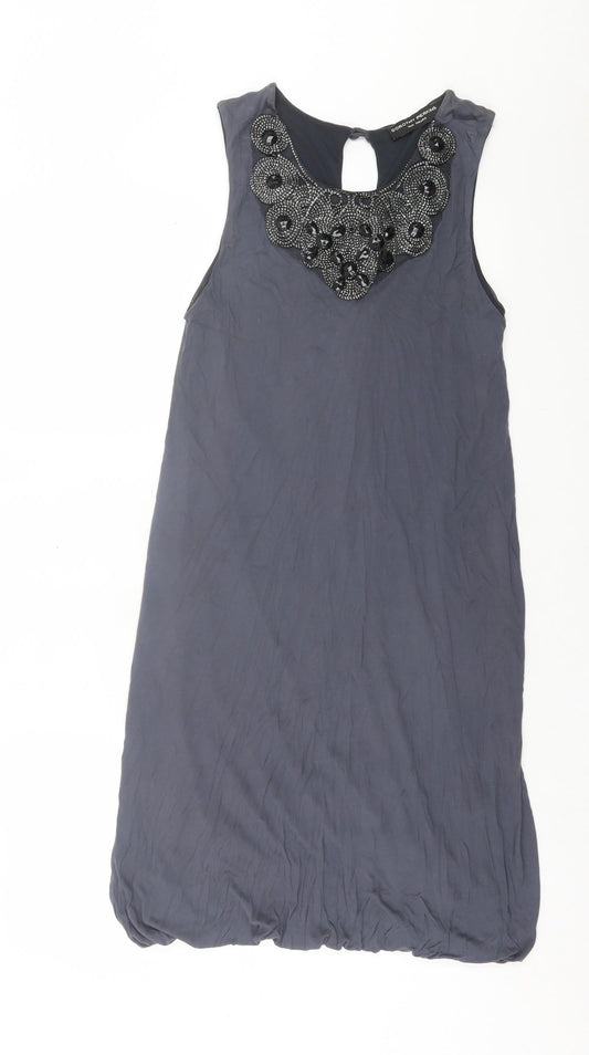 Dorothy Perkins Womens Grey Viscose Tank Dress Size 10 Scoop Neck Button