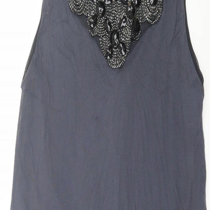 Dorothy Perkins Womens Grey Viscose Tank Dress Size 10 Scoop Neck Button