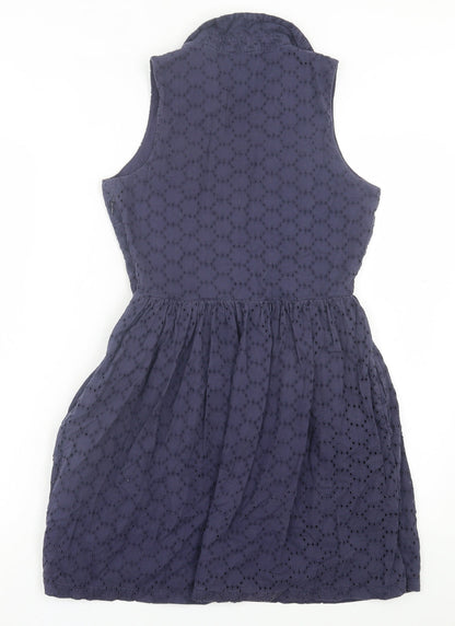 Jack Wills Womens Blue Geometric Cotton Fit & Flare Size 8 Collared Button