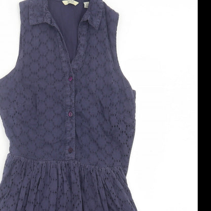 Jack Wills Womens Blue Geometric Cotton Fit & Flare Size 8 Collared Button