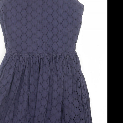 Jack Wills Womens Blue Geometric Cotton Fit & Flare Size 8 Collared Button