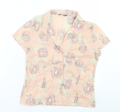 Hawkshead Womens Pink Floral Cotton Basic Button-Up Size 10 Collared