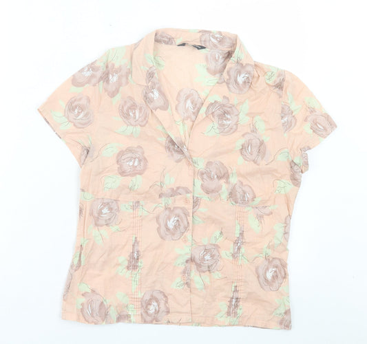 Hawkshead Womens Pink Floral Cotton Basic Button-Up Size 10 Collared