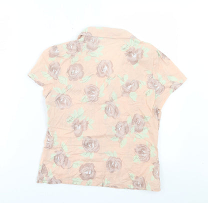 Hawkshead Womens Pink Floral Cotton Basic Button-Up Size 10 Collared