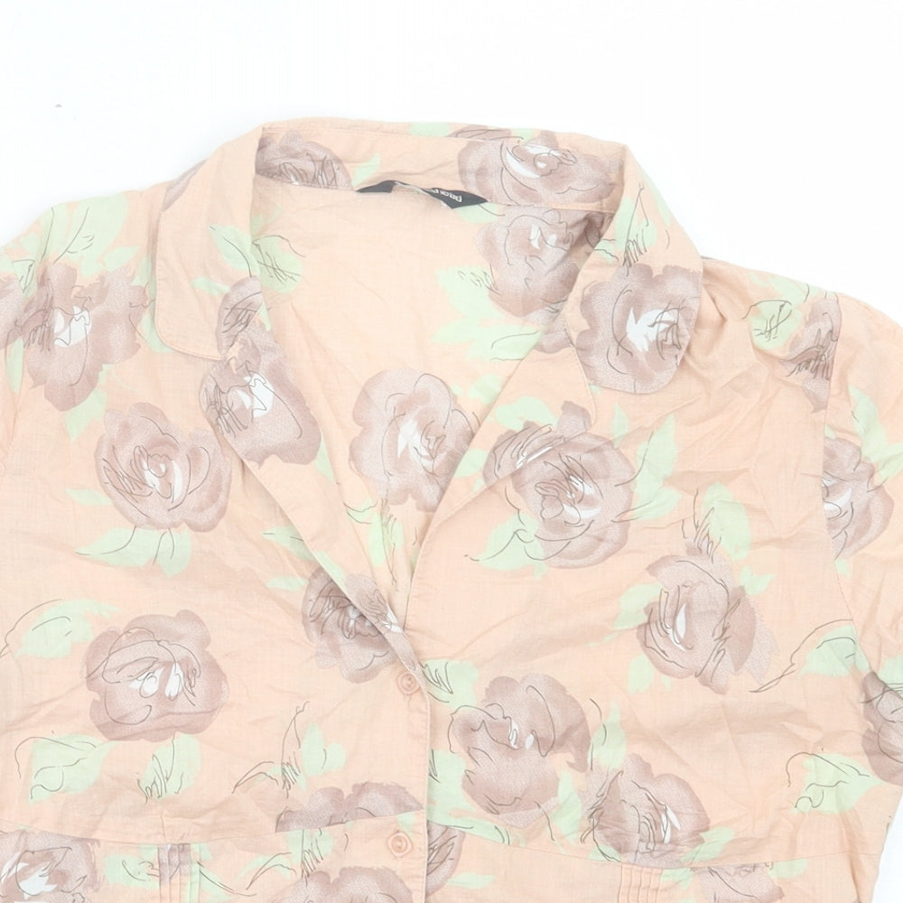 Hawkshead Womens Pink Floral Cotton Basic Button-Up Size 10 Collared