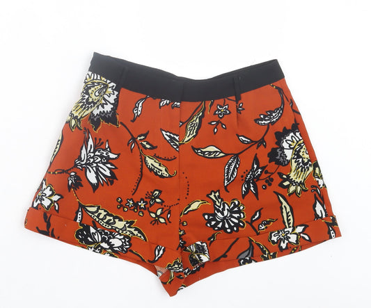 Topshop Womens Brown Floral Polyester Bermuda Shorts Size 8 Regular Hook & Eye