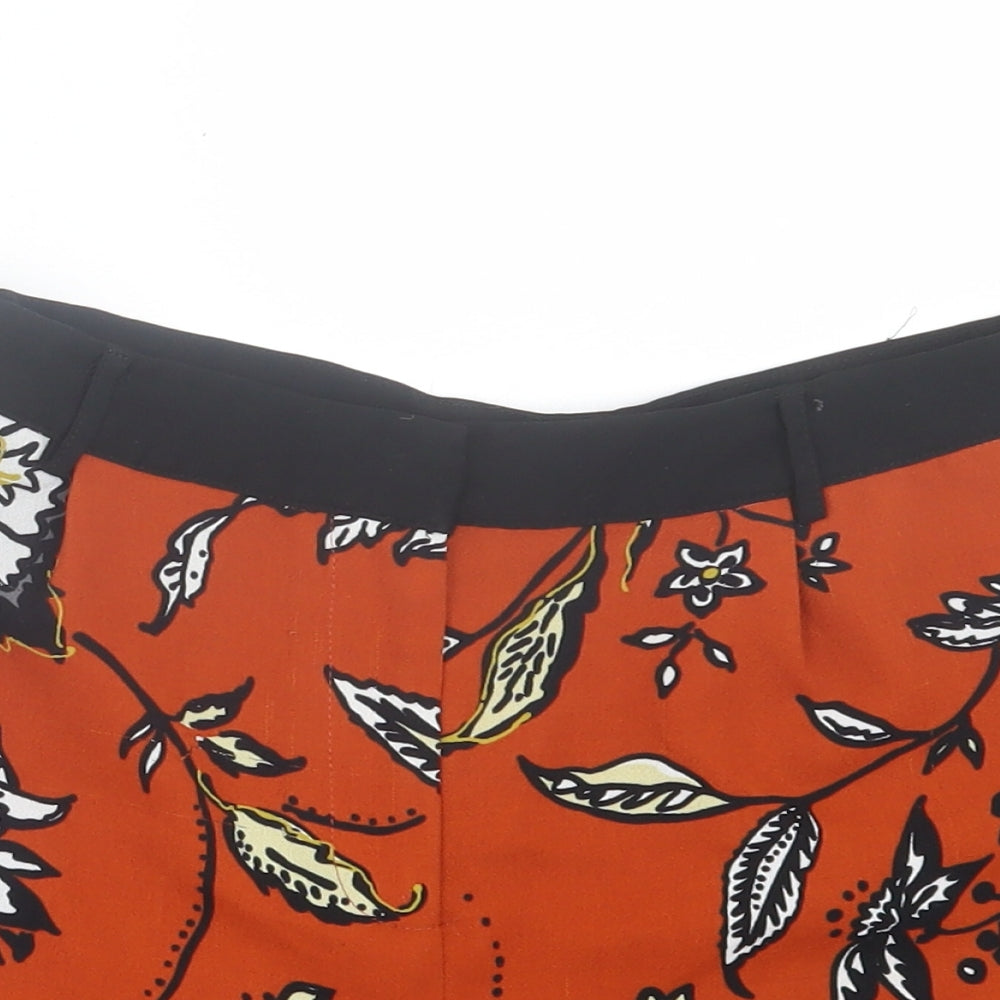 Topshop Womens Brown Floral Polyester Bermuda Shorts Size 8 Regular Hook & Eye