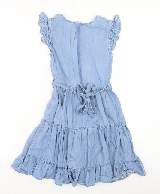 Denim & Co. Womens Blue Cotton A-Line Size 4 Crew Neck Zip