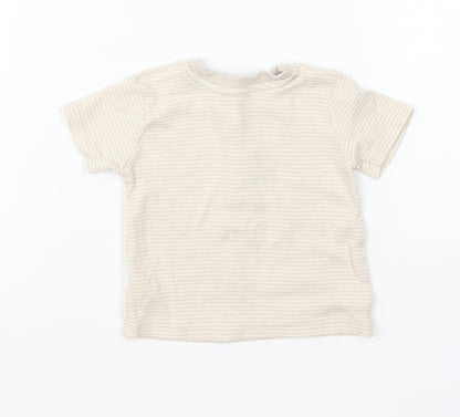 George Baby Beige Striped Cotton Basic T-Shirt Size 3-6 Months V-Neck Button - Giraffe