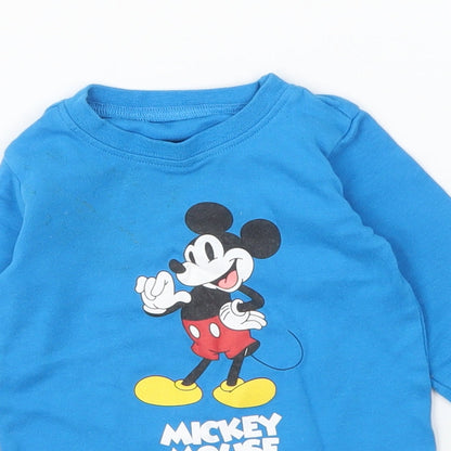 George Baby Blue Cotton Basic T-Shirt Size 6-9 Months Round Neck Pullover - Mickey Mouse