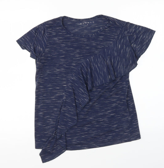 Nutmeg Womens Blue Polyester Basic T-Shirt Size 8 Round Neck