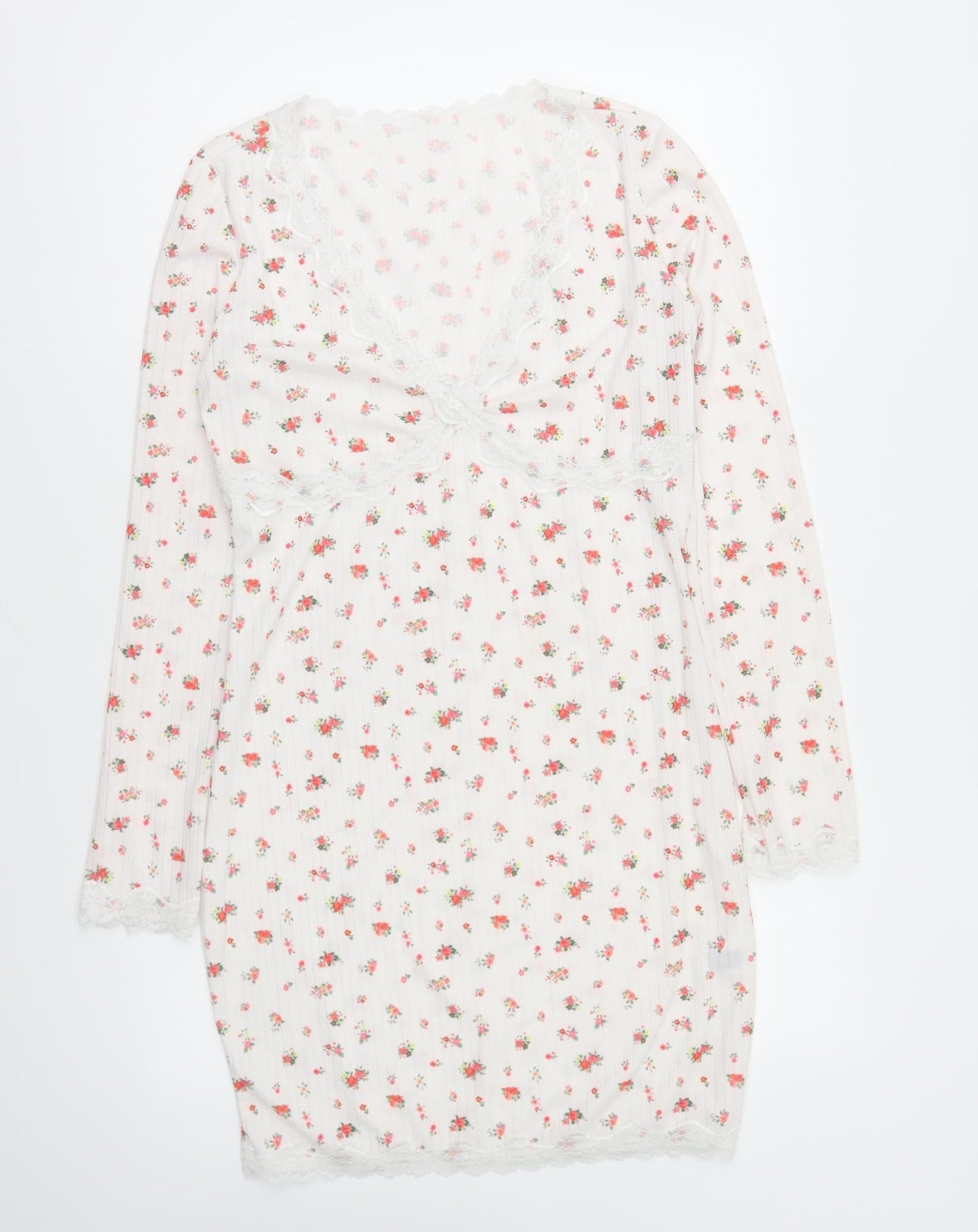 SheIn Womens Multicoloured Floral Polyester Bodycon Size L V-Neck Pullover - Lace Trim