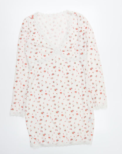 SheIn Womens Multicoloured Floral Polyester Bodycon Size L V-Neck Pullover - Lace Trim