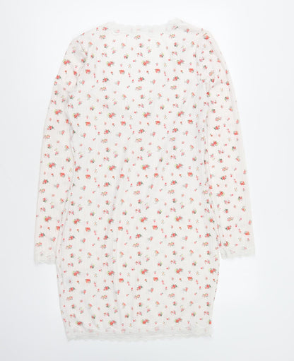 SheIn Womens Multicoloured Floral Polyester Bodycon Size L V-Neck Pullover - Lace Trim