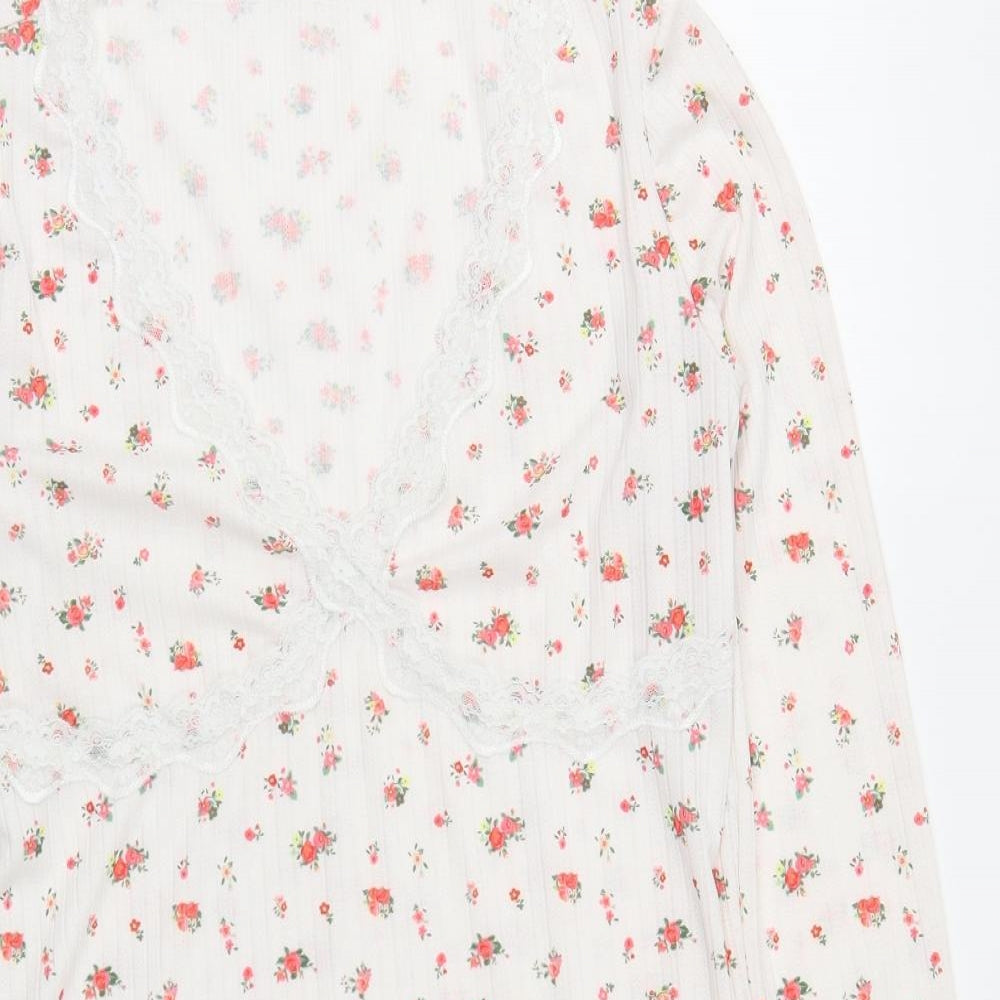 SheIn Womens Multicoloured Floral Polyester Bodycon Size L V-Neck Pullover - Lace Trim