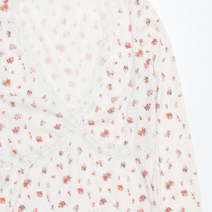 SheIn Womens Multicoloured Floral Polyester Bodycon Size L V-Neck Pullover - Lace Trim