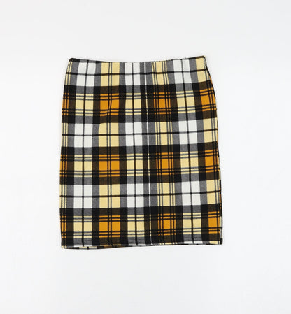 PRETTYLITTLETHING Womens Yellow Plaid Polyester Straight & Pencil Skirt Size 6