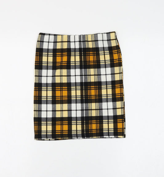 PRETTYLITTLETHING Womens Yellow Plaid Polyester Straight & Pencil Skirt Size 6