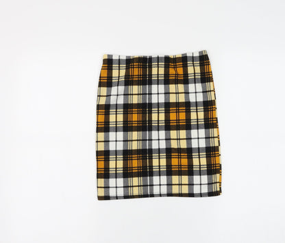 PRETTYLITTLETHING Womens Yellow Plaid Polyester Straight & Pencil Skirt Size 6
