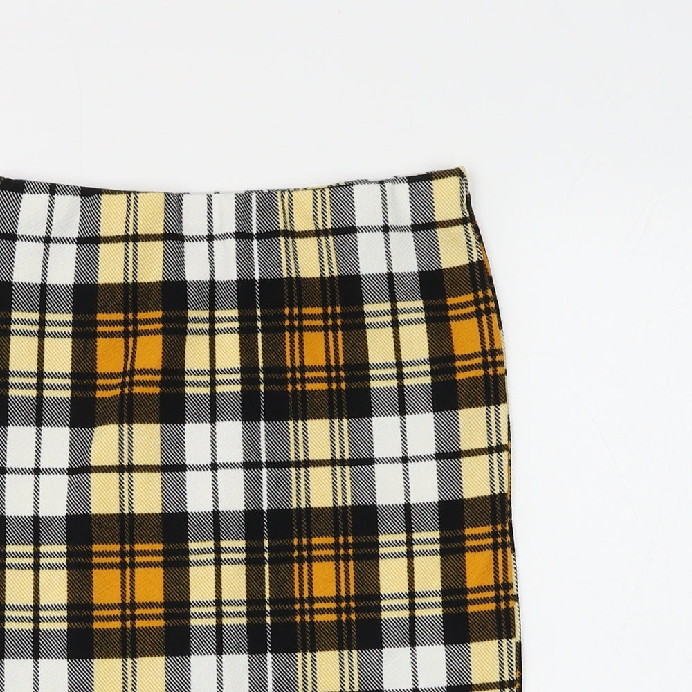 PRETTYLITTLETHING Womens Yellow Plaid Polyester Straight & Pencil Skirt Size 6