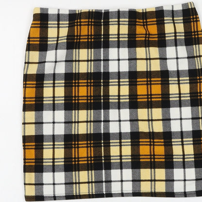 PRETTYLITTLETHING Womens Yellow Plaid Polyester Straight & Pencil Skirt Size 6
