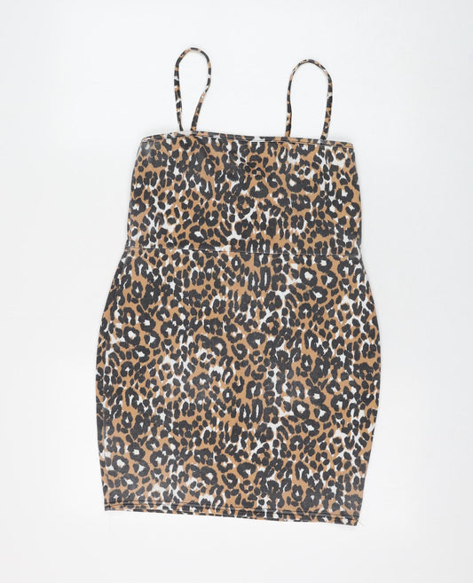 Daisy Street Womens Brown Animal Print Polyester Mini Size 14 Square Neck Pullover