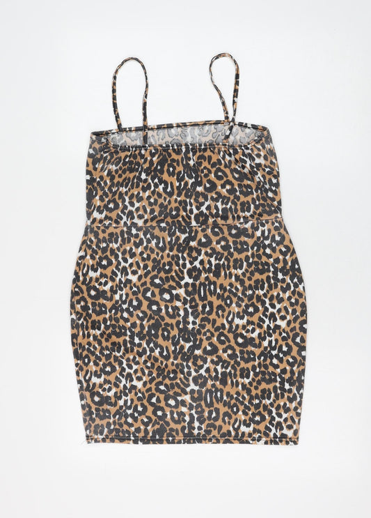 Daisy Street Womens Brown Animal Print Polyester Mini Size 14 Square Neck Pullover