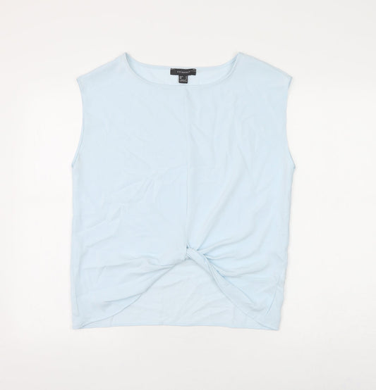 Primark Womens Blue Polyester Basic Blouse Size 10 Round Neck - Knot Front