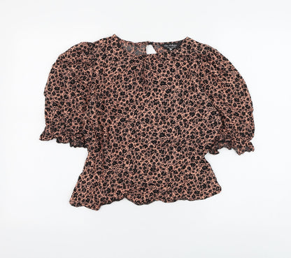 Miss Selfridge Womens Pink Floral Viscose Basic Blouse Size 14 Round Neck