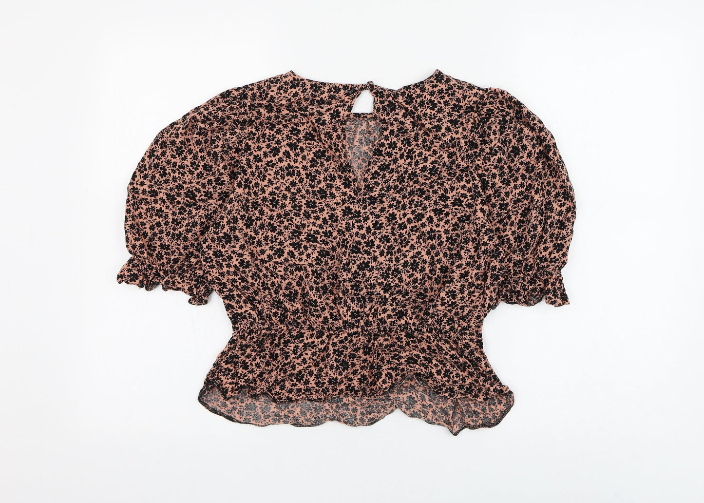 Miss Selfridge Womens Pink Floral Viscose Basic Blouse Size 14 Round Neck