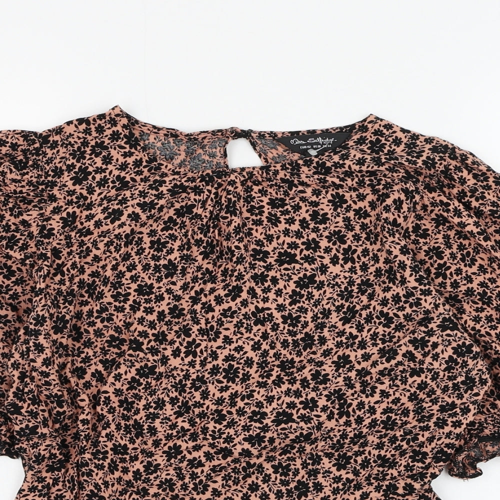 Miss Selfridge Womens Pink Floral Viscose Basic Blouse Size 14 Round Neck