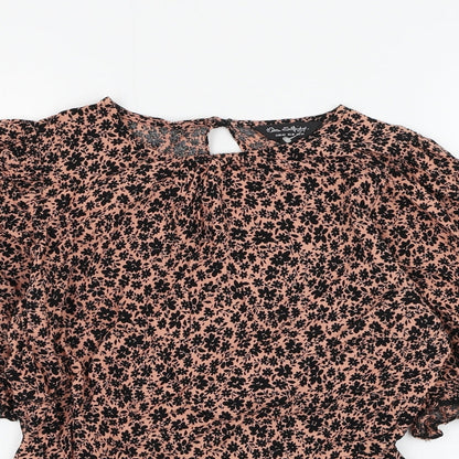 Miss Selfridge Womens Pink Floral Viscose Basic Blouse Size 14 Round Neck