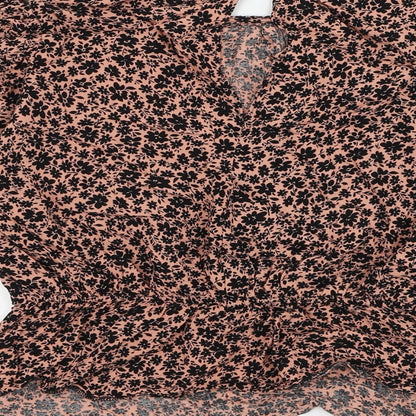 Miss Selfridge Womens Pink Floral Viscose Basic Blouse Size 14 Round Neck