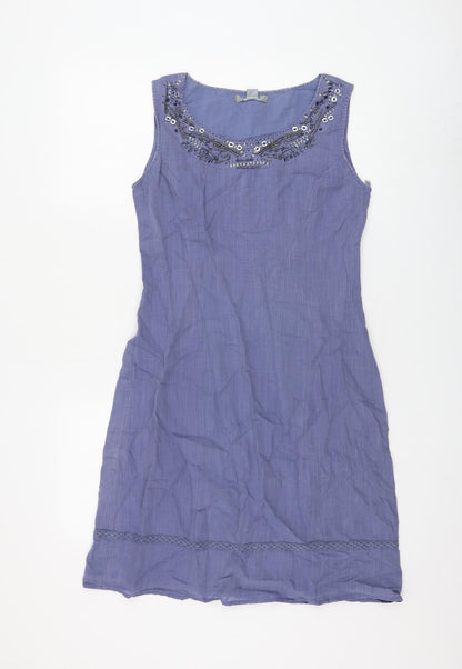 Preworn Womens Blue Polyester A-Line Size 10 Round Neck Zip