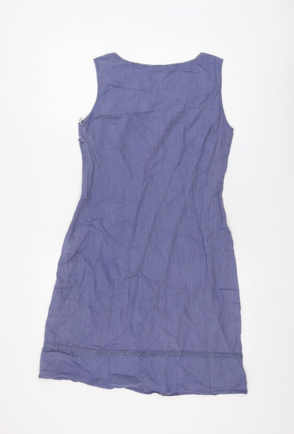 Preworn Womens Blue Polyester A-Line Size 10 Round Neck Zip
