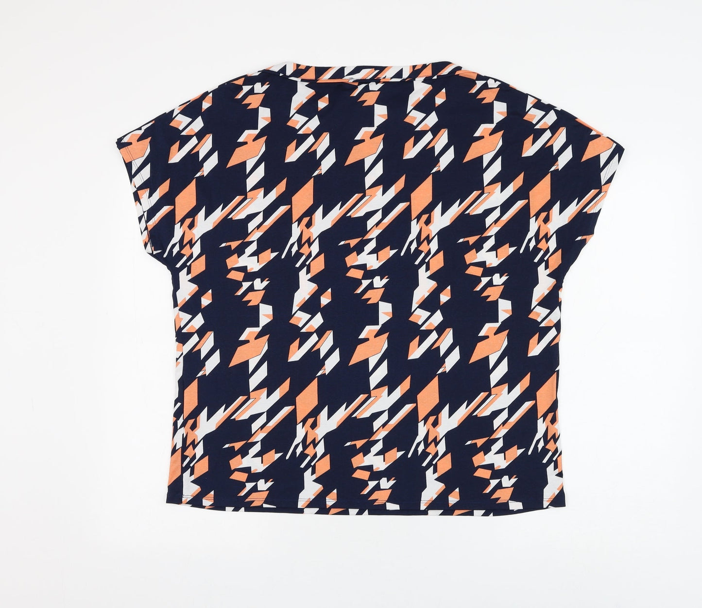 Marble Womens Blue Geometric Polyester Basic Blouse Size M Boat Neck