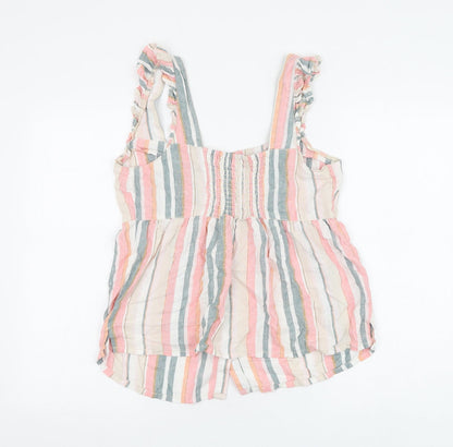 Nutmeg Womens Multicoloured Striped Linen Basic Blouse Size 10 Square Neck