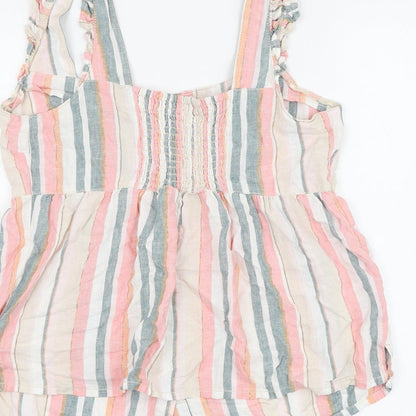 Nutmeg Womens Multicoloured Striped Linen Basic Blouse Size 10 Square Neck