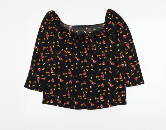 George Womens Black Floral Polyester Basic Blouse Size 10 Scoop Neck
