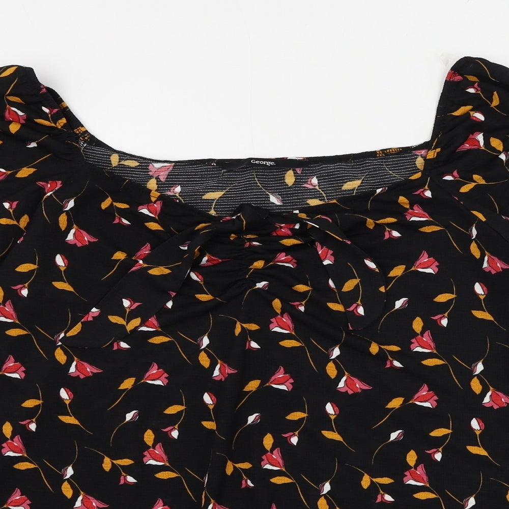 George Womens Black Floral Polyester Basic Blouse Size 10 Scoop Neck