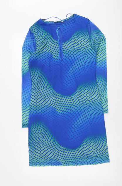 Primark Womens Blue Geometric Polyester Bodycon Size 12 Round Neck Pullover