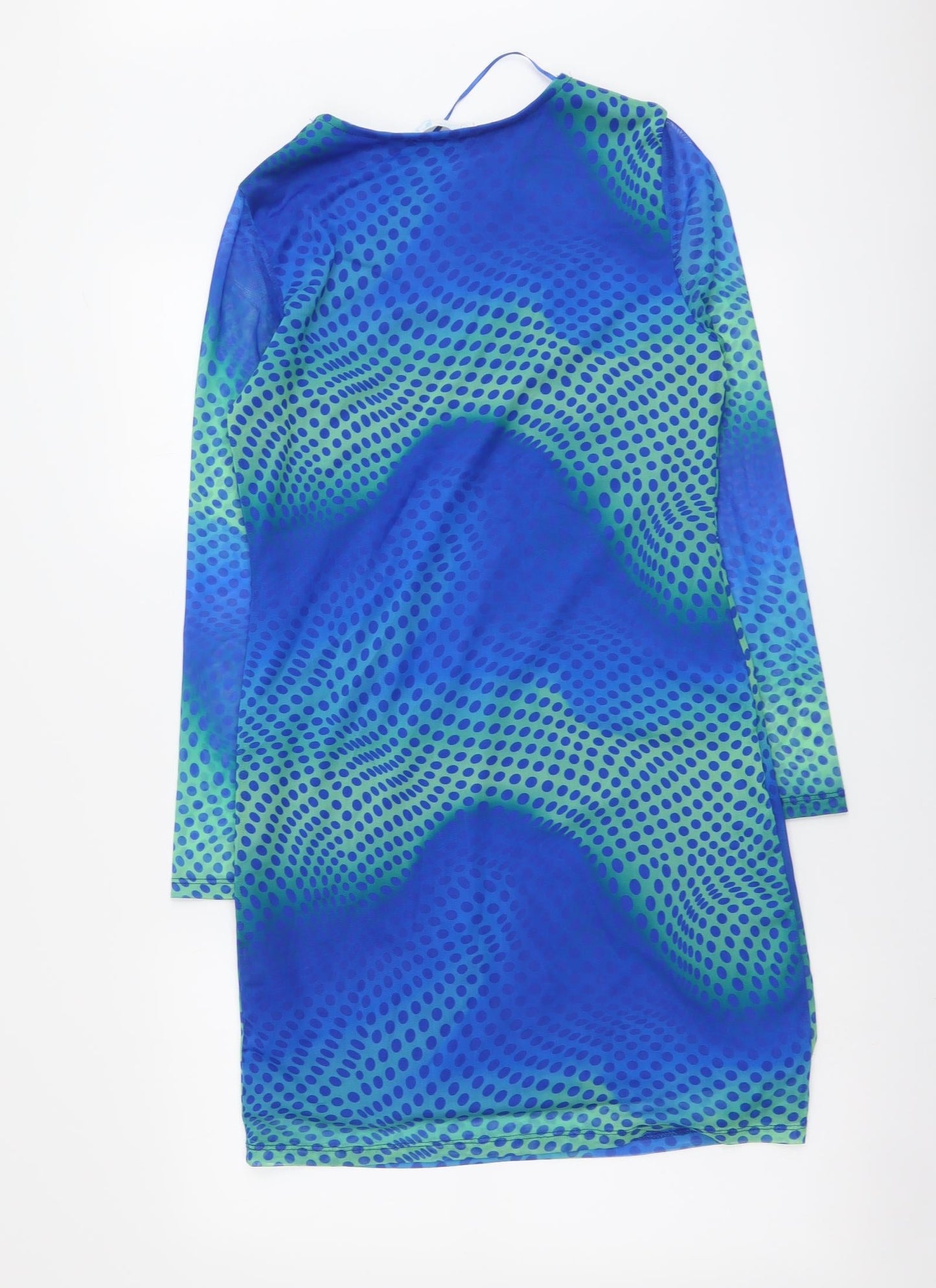 Primark Womens Blue Geometric Polyester Bodycon Size 12 Round Neck Pullover