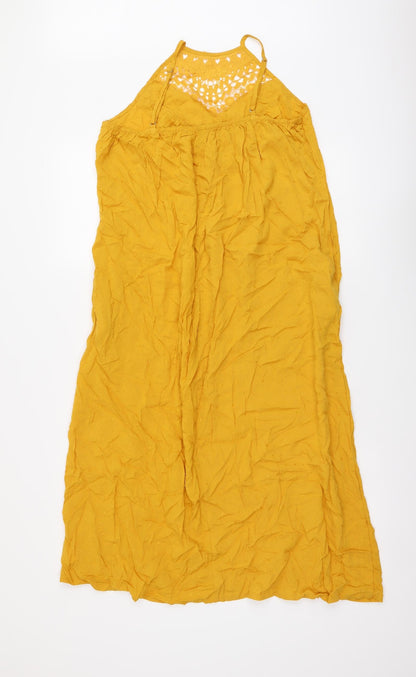 SheIn Womens Yellow Viscose A-Line Size M Halter Pullover