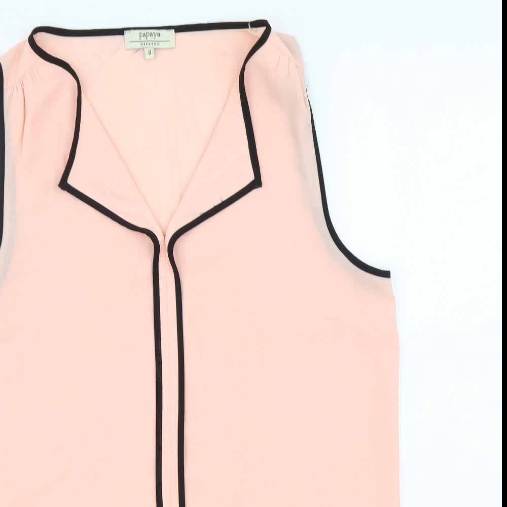 Papaya Womens Pink Polyester Basic Tank Size 8 V-Neck
