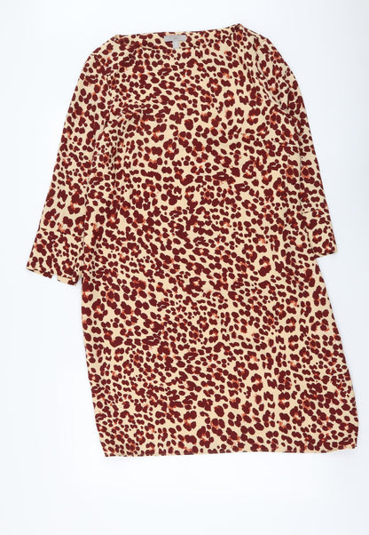 H&M Womens Beige Animal Print Polyester A-Line Size L Boat Neck Pullover - Leopard pattern