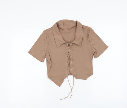 Womens UK Size M ROMWE Brown Cropped Blouse