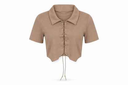 Womens UK Size M ROMWE Brown Cropped Blouse